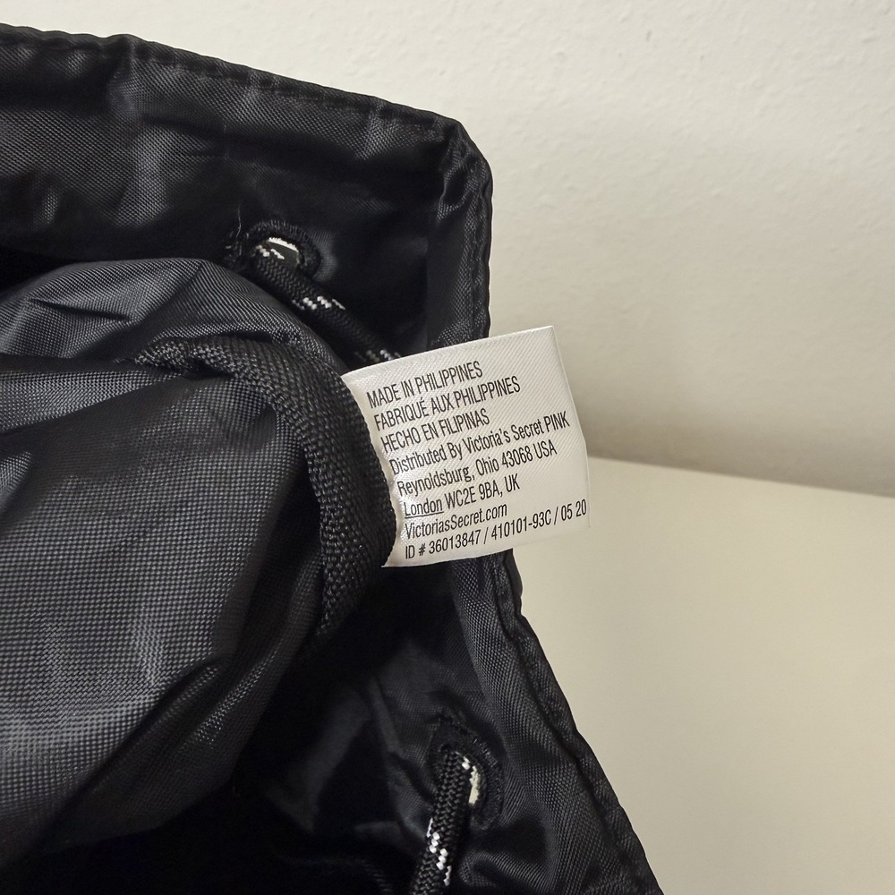 Victoria Secret PINK Draw String Mesh Pocket BAG Backpack BLACK GYM SCHOOL - Picture 9 of 10